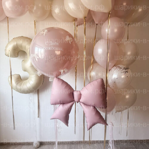 Супер нежный сет с дождиком золото Бант  пудровый  на 3 лет девочки