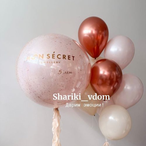 Шары пудровые и красные с одним фонтаном и гигантом для дочки, девушки, мамы,бабушки -9 шаров