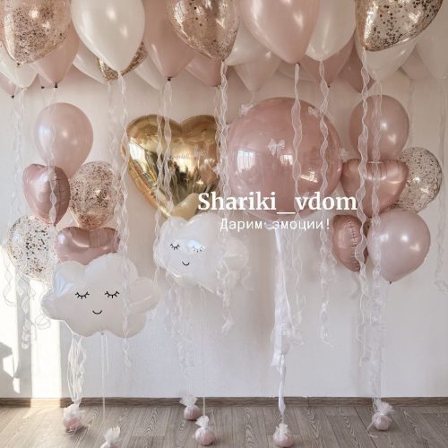 Шары на выписку из роддома, на рождение  девочки, дочки пудровые